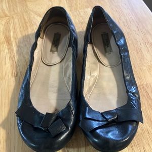 Prada Black Leather Flats with Bow
